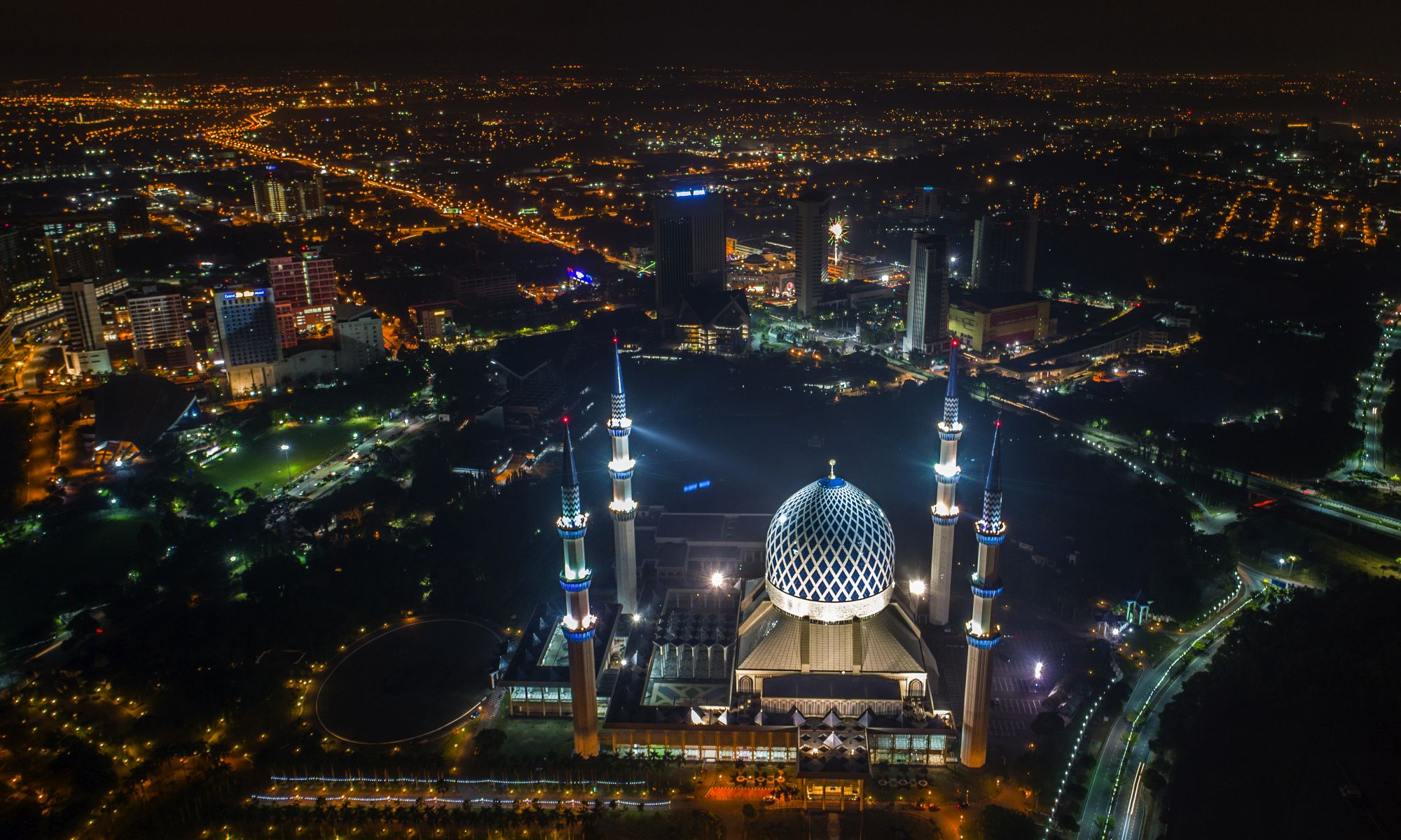 Aerial Blue Mosque Night
